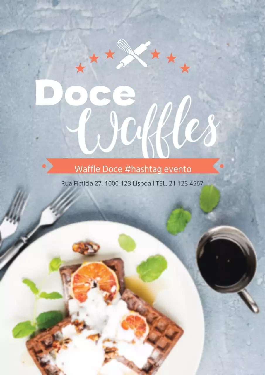 Menu de waffles com foto de waffles cor de laranja Eventos nas redes sociais