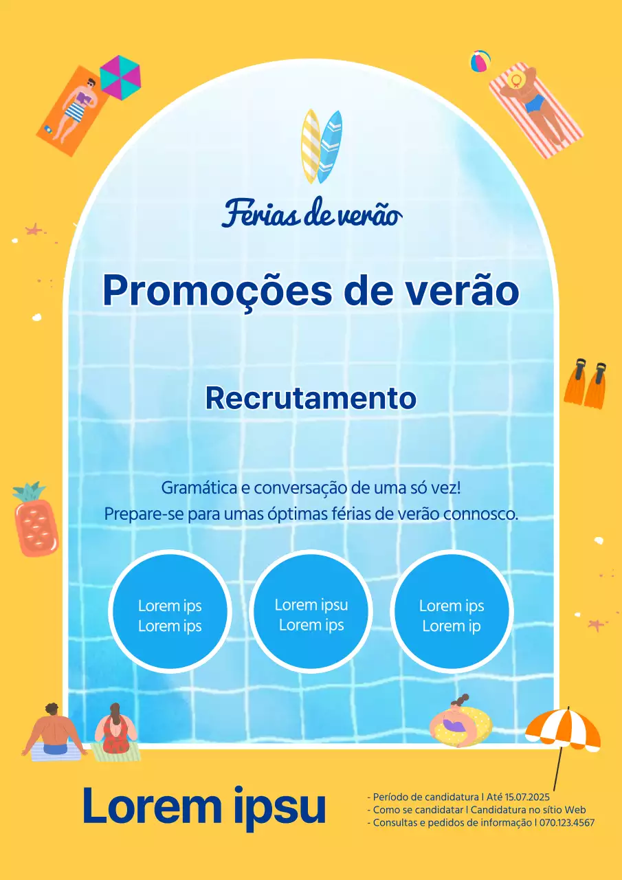 Cartaz de recrutamento amarelo e azul para as seguintes classes