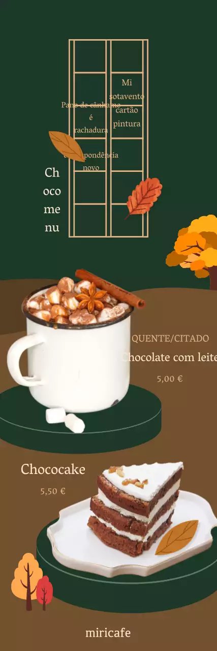 Promover bebidas outonais de café em tons verdes e castanhos