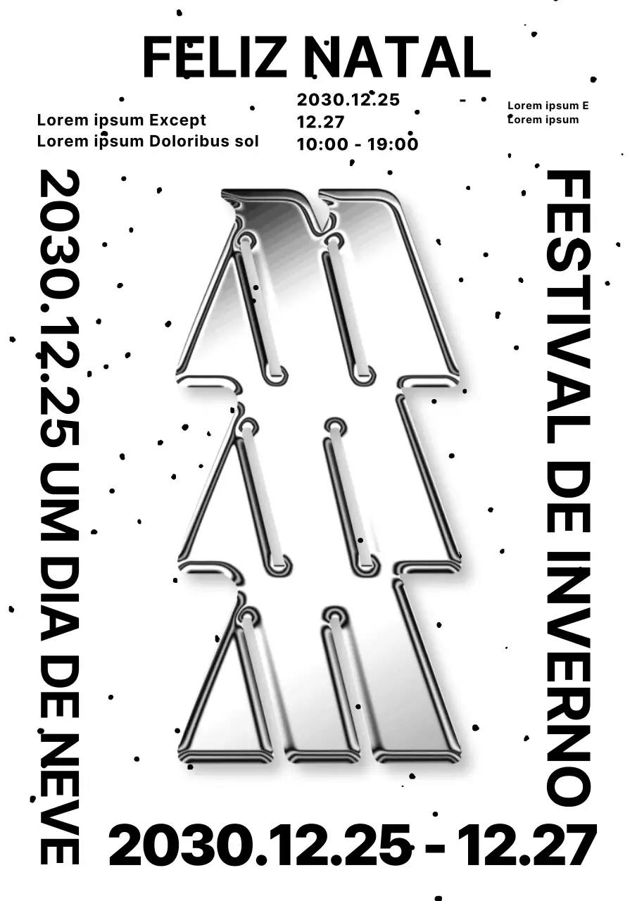 Cartaz vertical de Natal de inverno em prateado e preto e branco