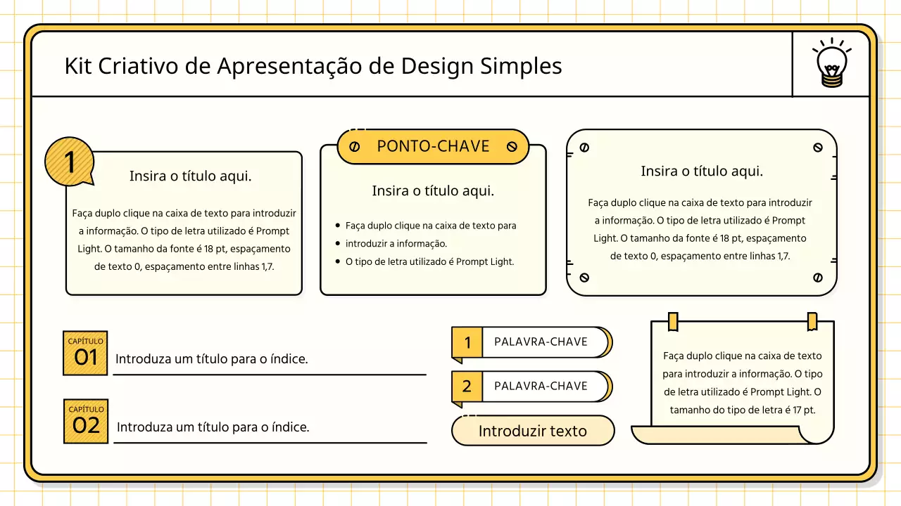 Um kit de apresentação básico em amarelo, verde-lima e azul