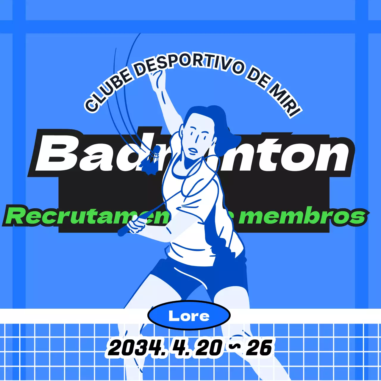 Recrutamento de membros para um clube desportivo com um conceito de campo de badminton azul