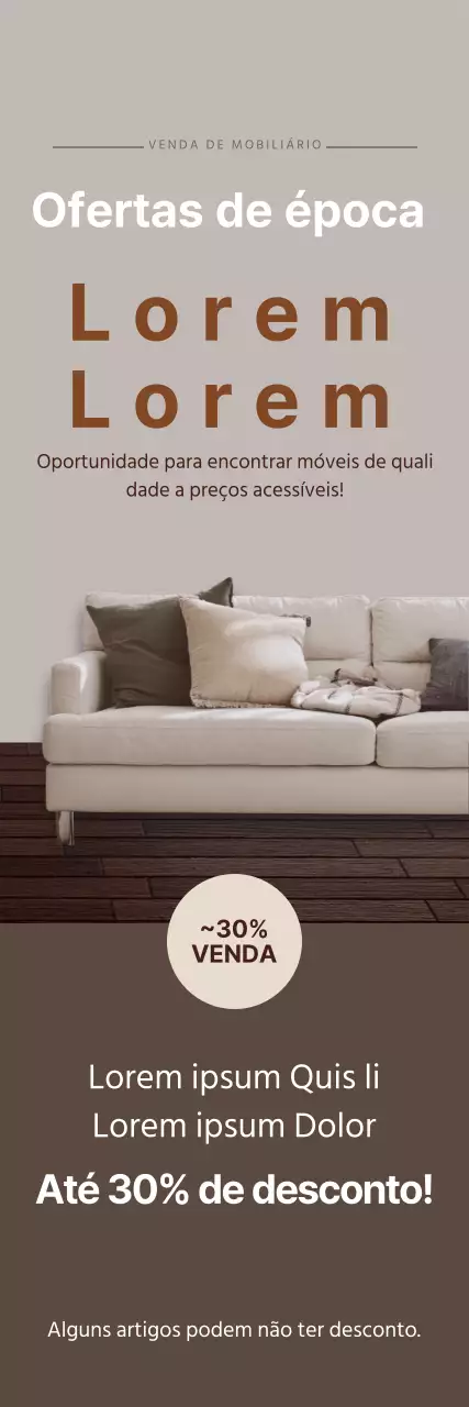 A fotografia castanha destaca a promoção de um evento de interiores de mobiliário elegante