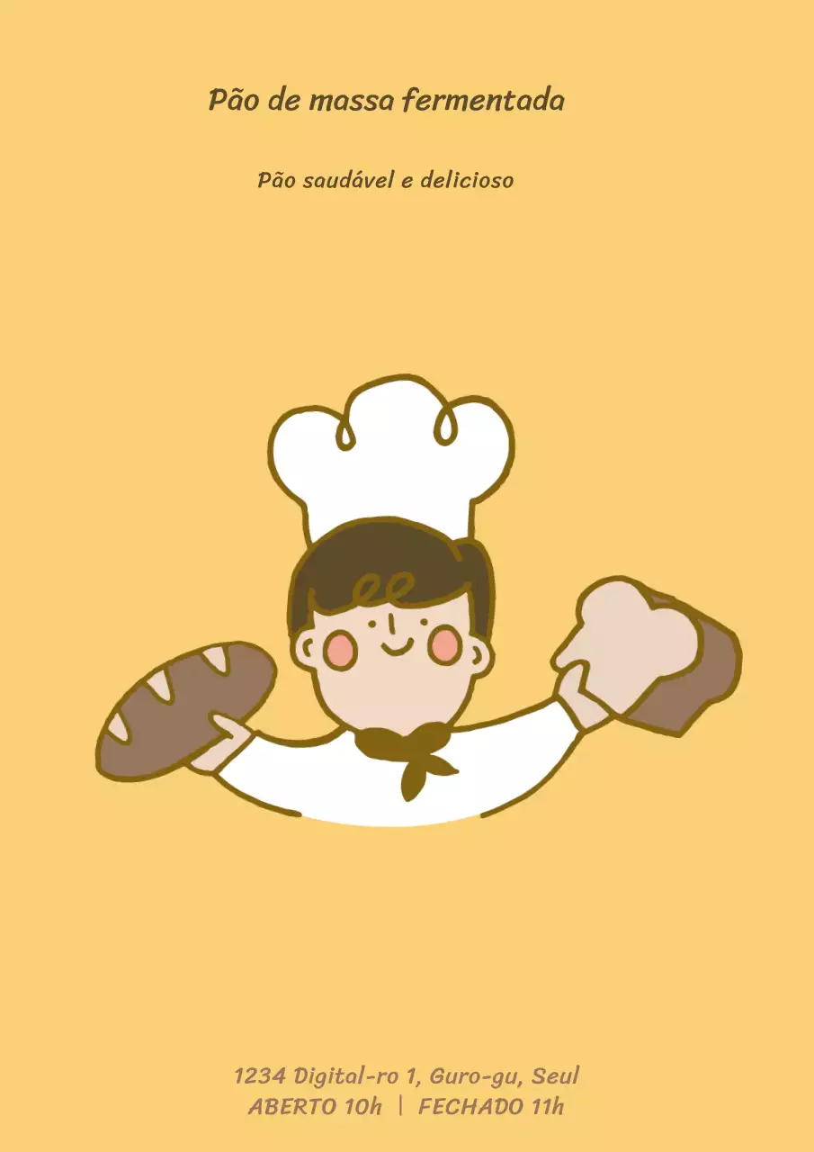 Desenho promocional de um menu de pão de massa fermentada amarelo