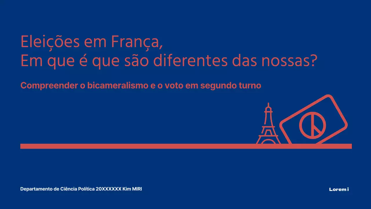 Apresentação comparativa das eleições presidenciais francesas com um tema infográfico azul e vermelho