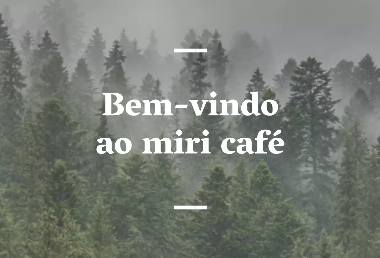 Café balsa de língua inglesa com sinalética sentimental com uma fotografia de uma floresta.