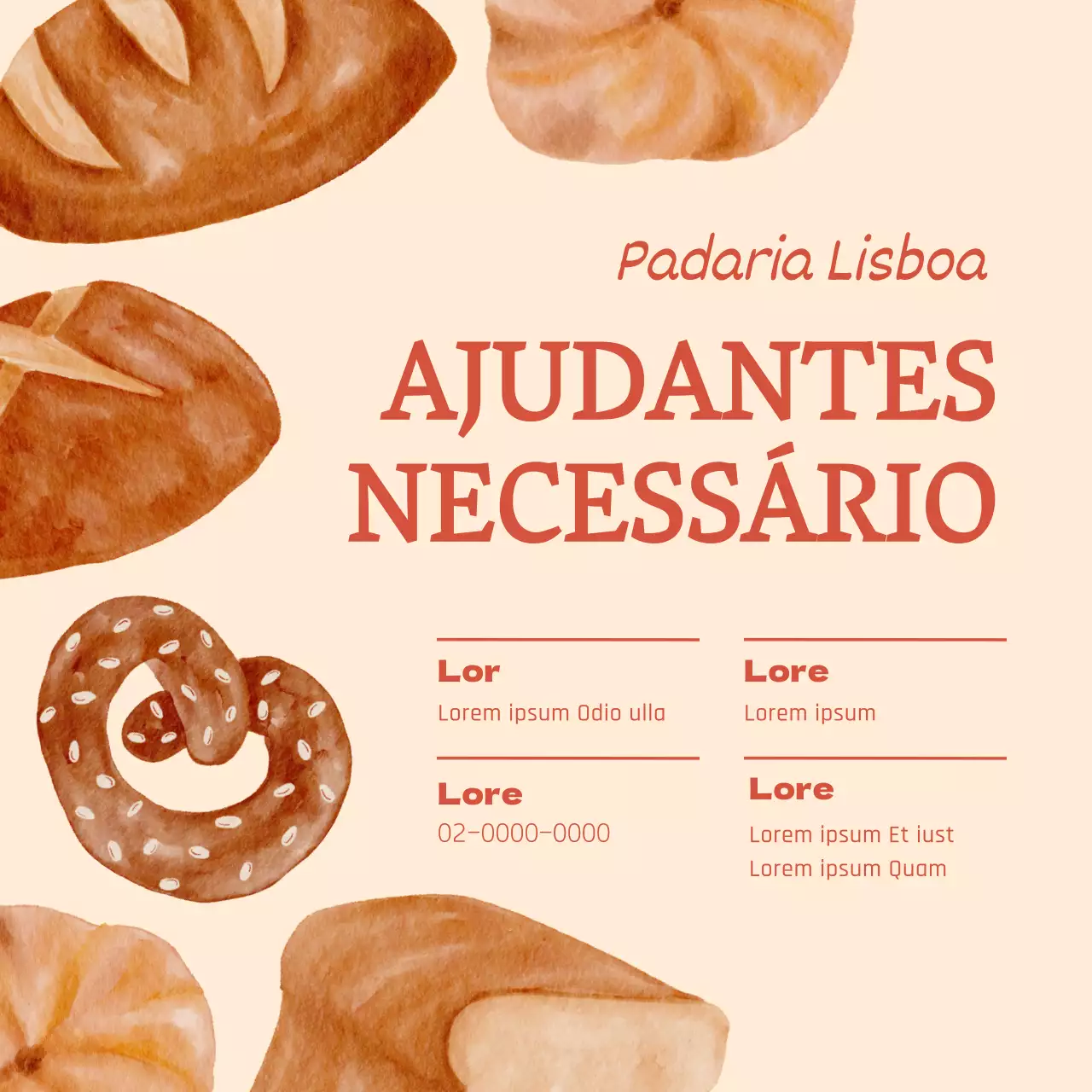 Anúncio de emprego de pessoal de padaria com fundo bege e ilustração de estilo vintage V2