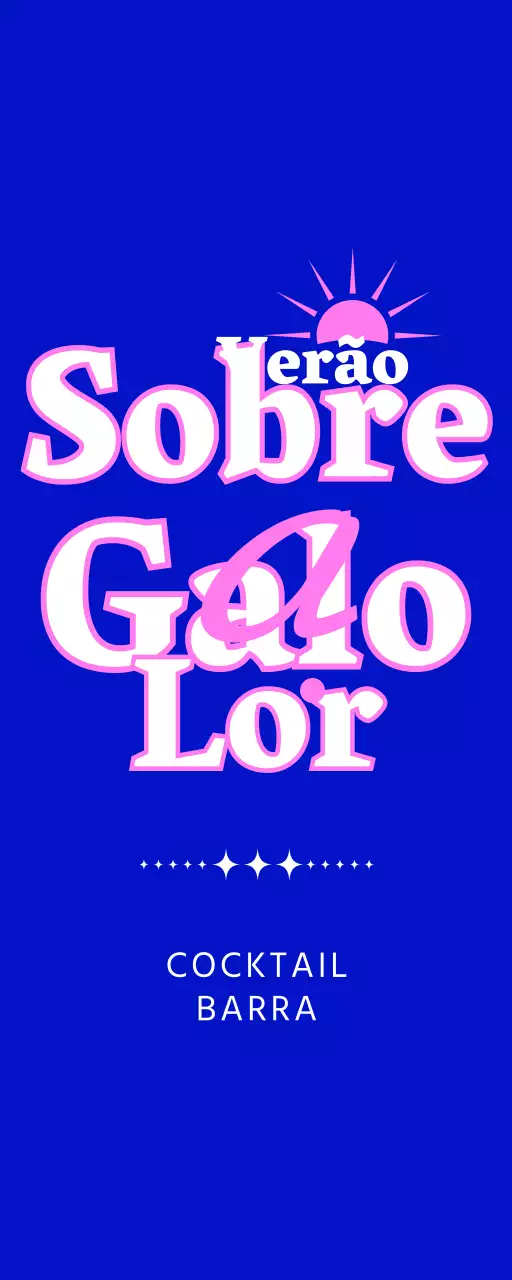 Promover um bar de cocktails com uma ilustração de um sol azul e cor-de-rosa