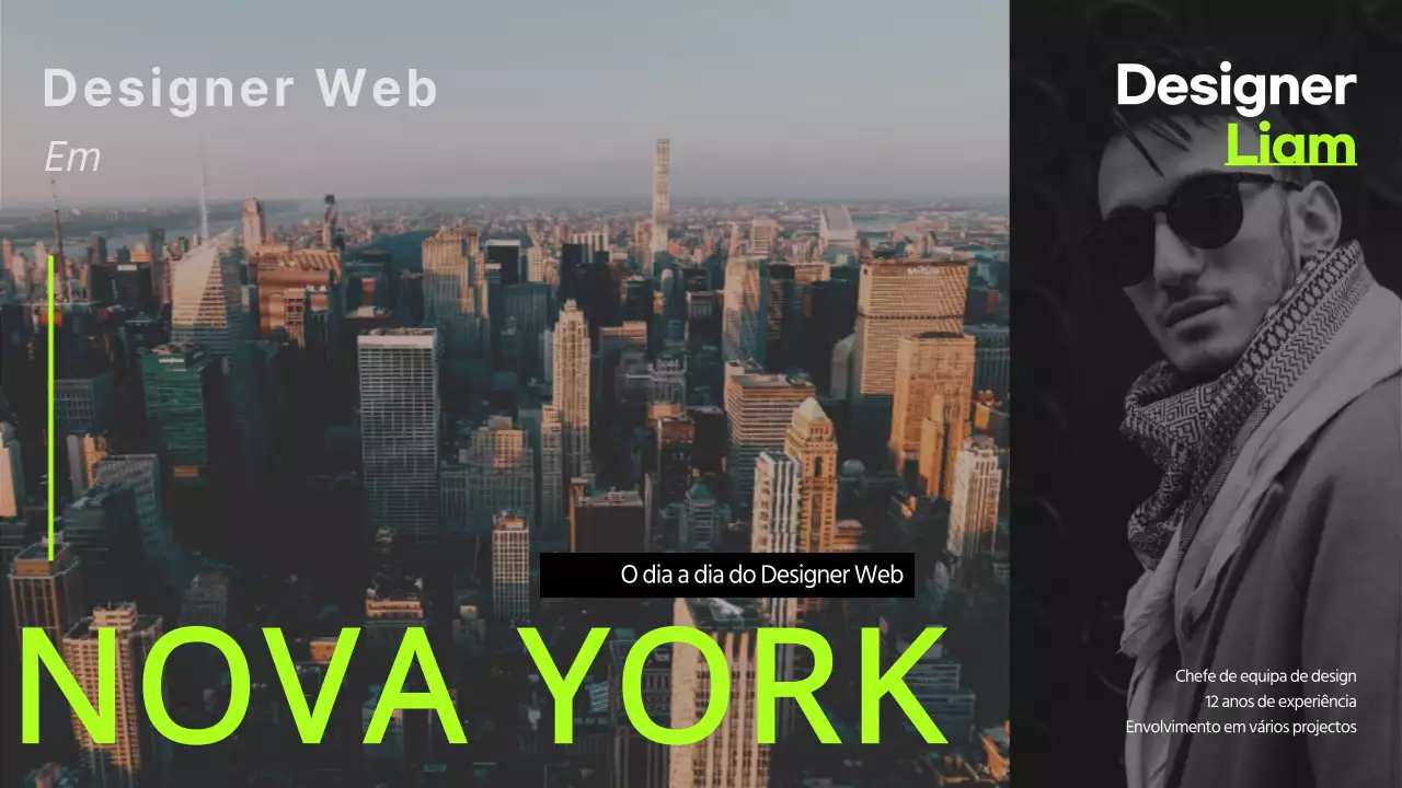 O quotidiano de um web designer em Nova Iorque, com um design simples e toques de chartreuse