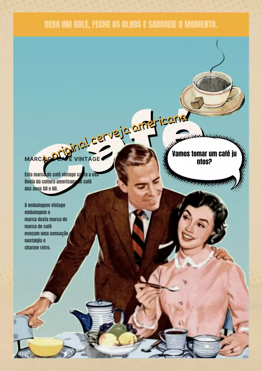 Promover uma marca de café vintage em bege e azul claro