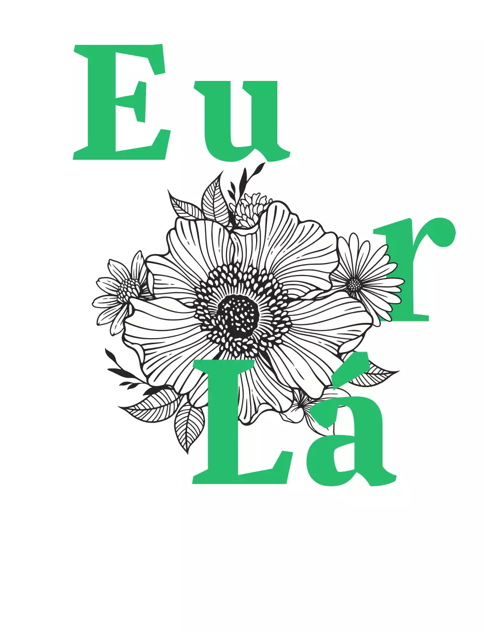 T-Shirt personalizada Merci com logótipo branco e verde, ilustração floral