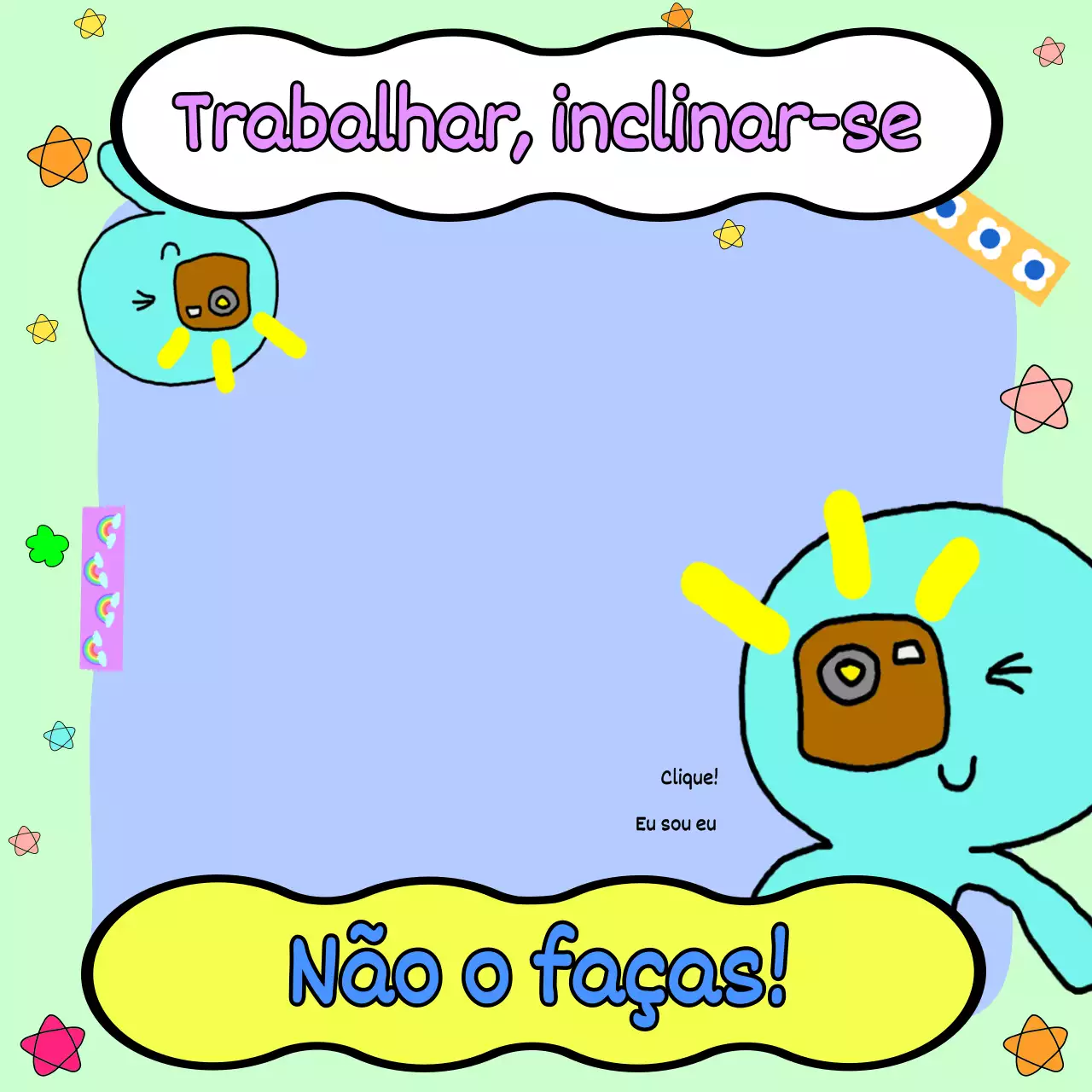 Um doodle divertido com um fundo verde claro e uma personagem de polvo azul claro.