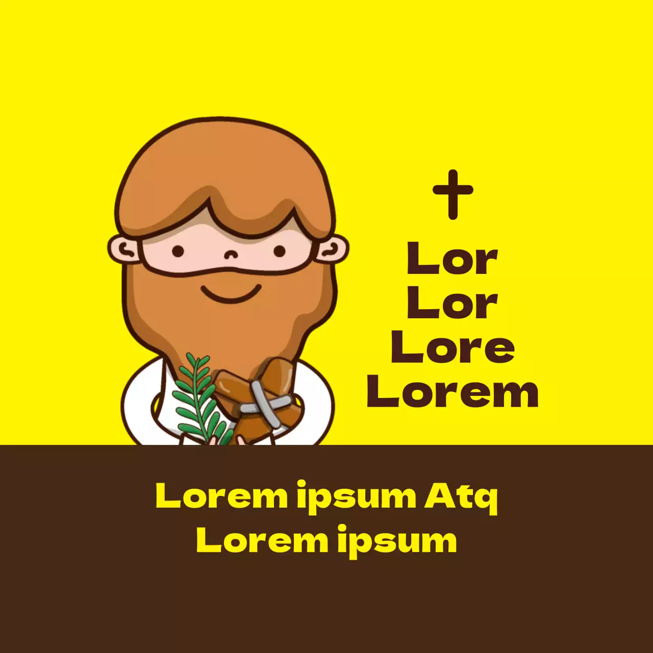 Ilustração de uma personagem amarela de uma igreja