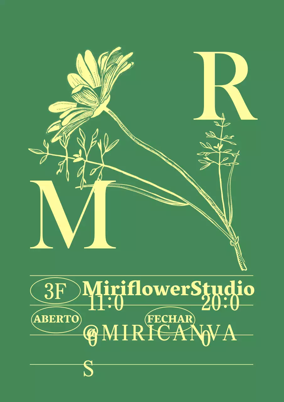 Uma ilustração floral sentimental em verde e amarelo claro para um logótipo de estúdio concetual.