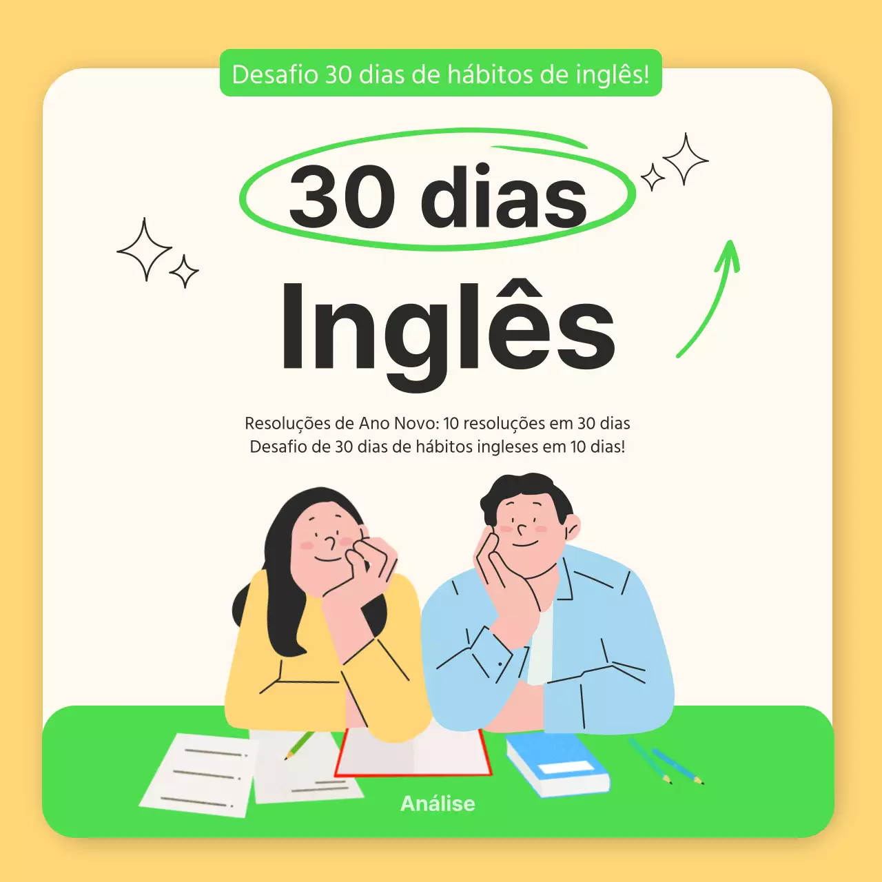 Desafio de hábitos ingleses para o Ano Novo em amarelo e chartreuse