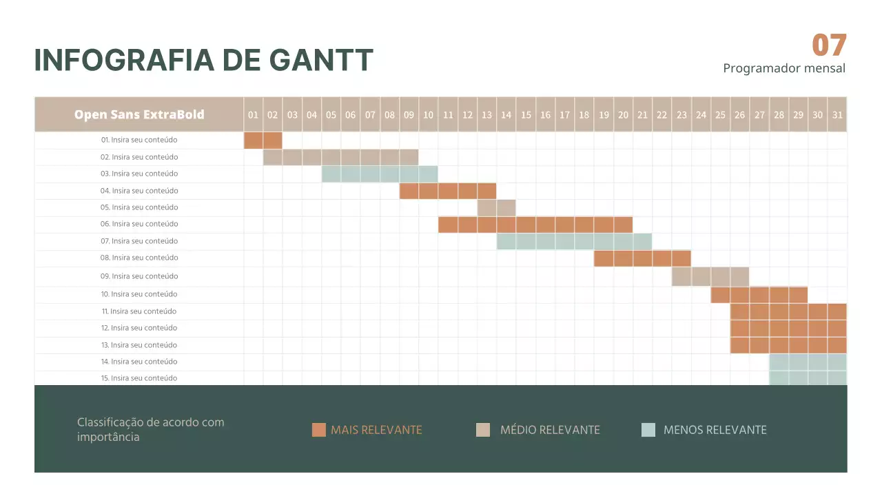 Infografia GANTT verde e castanha para um horário mais limpo