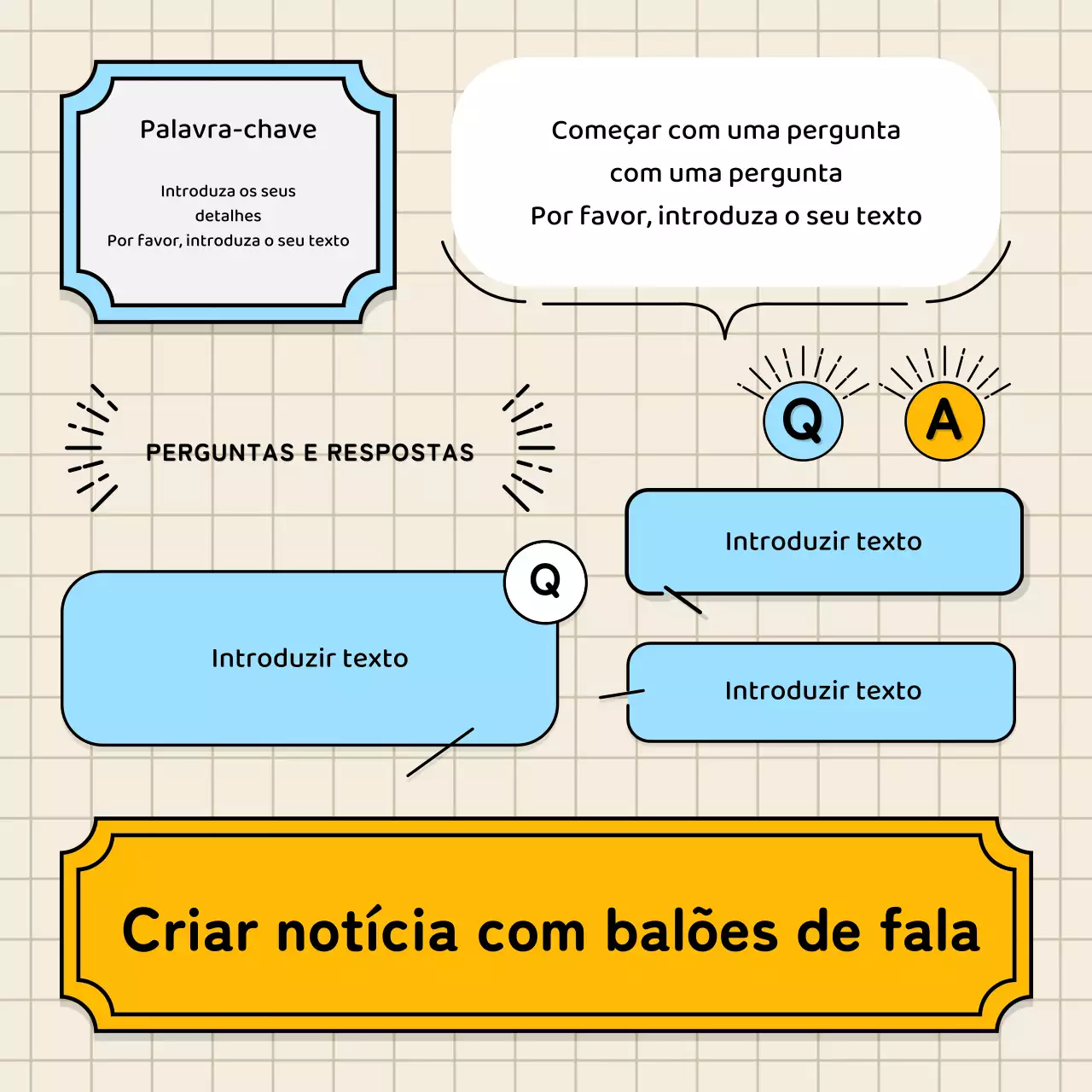Balões de diálogo em azul claro e amarelo e estilo de ilustração giro