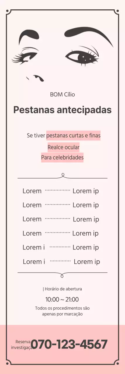 Faixa simples de tratamento de pestanas com ilustração cor-de-rosa
