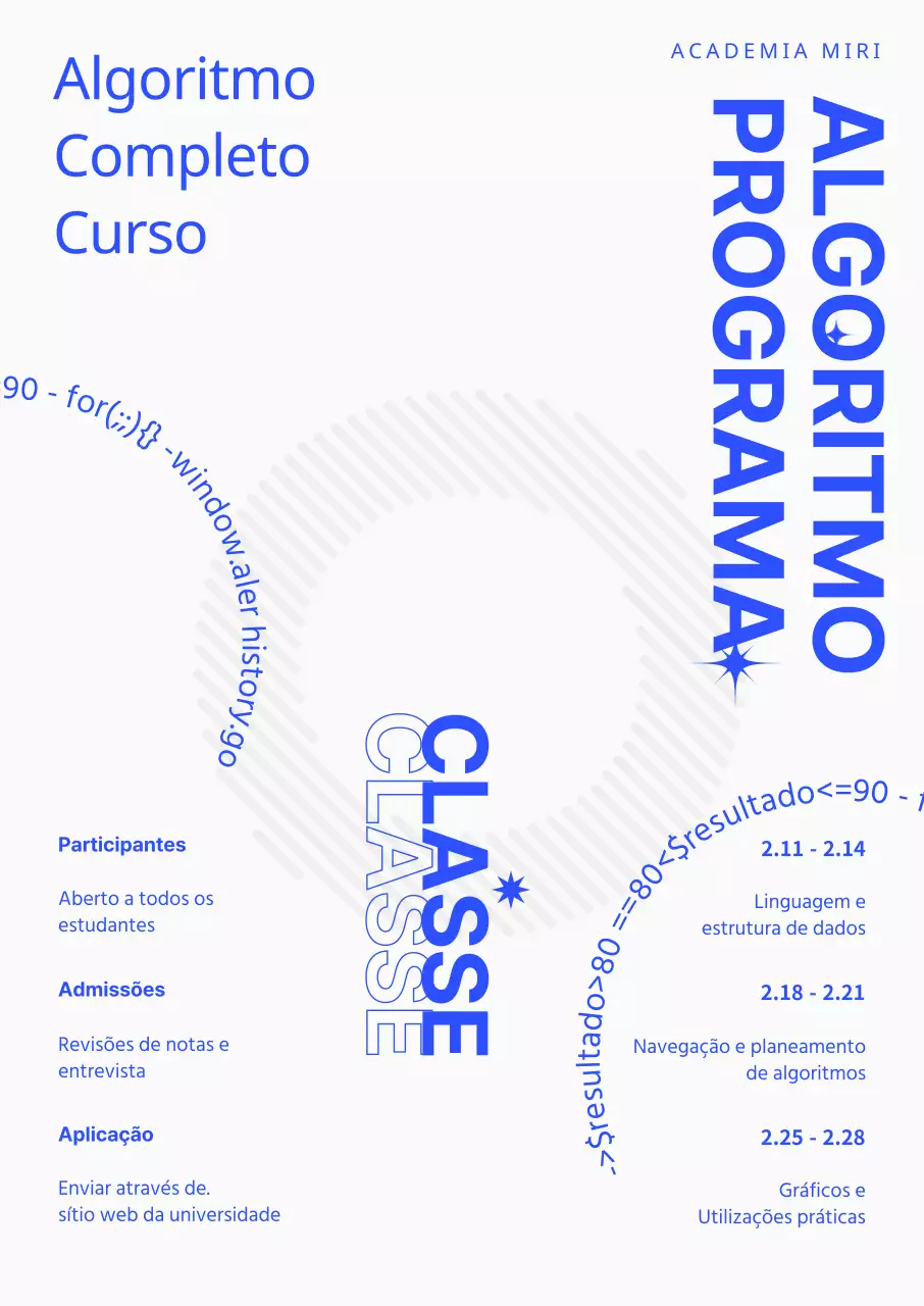 Um cartaz de aula de algoritmos em azul e cinzento
