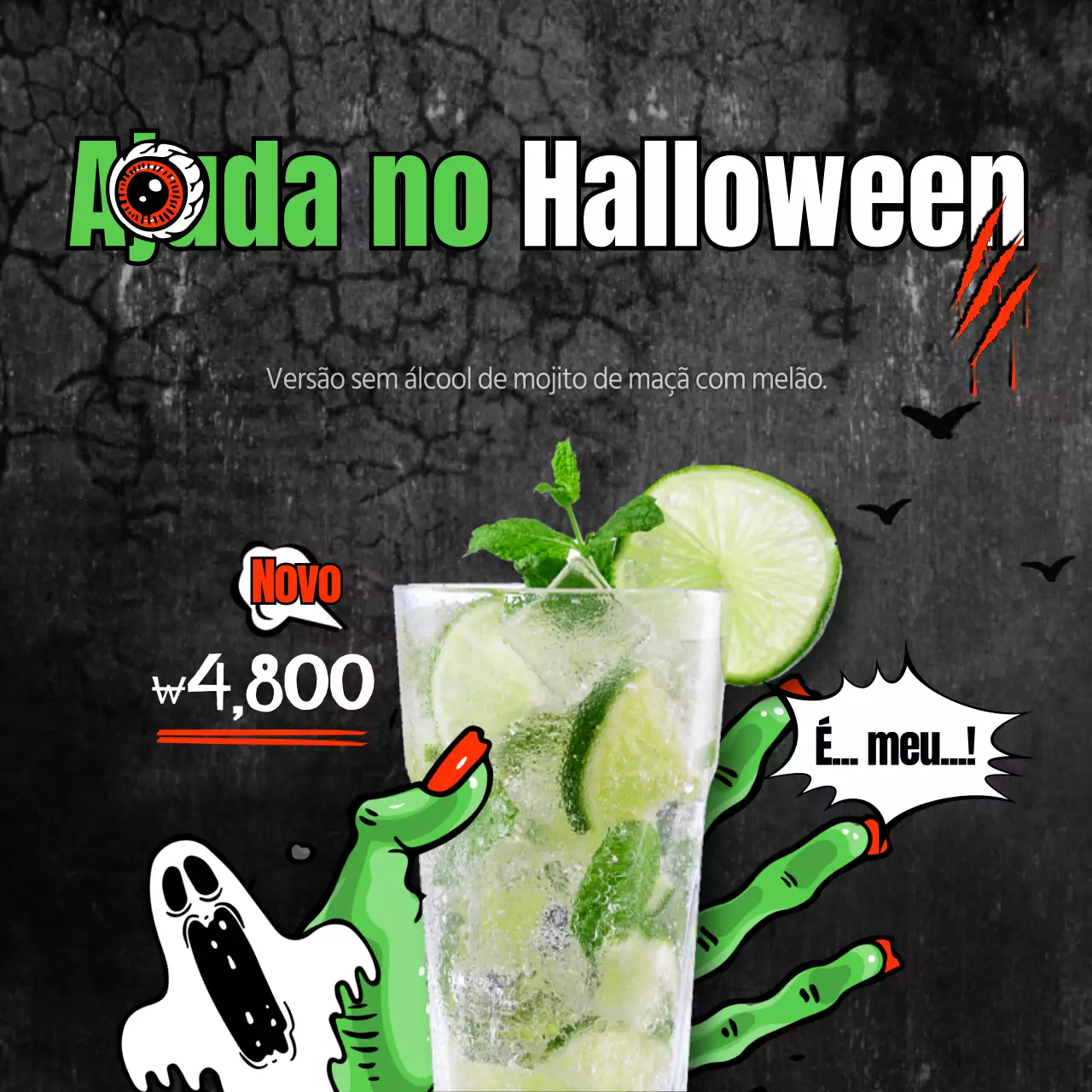 Bebida sazonal de personagem zombie do Dia das Bruxas