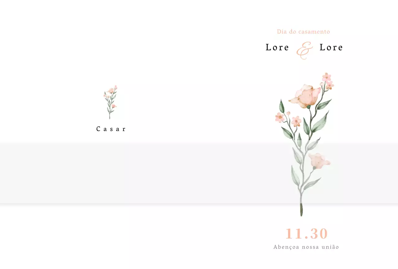 Convite de casamento com ilustração de flores cor-de-rosa em aguarela