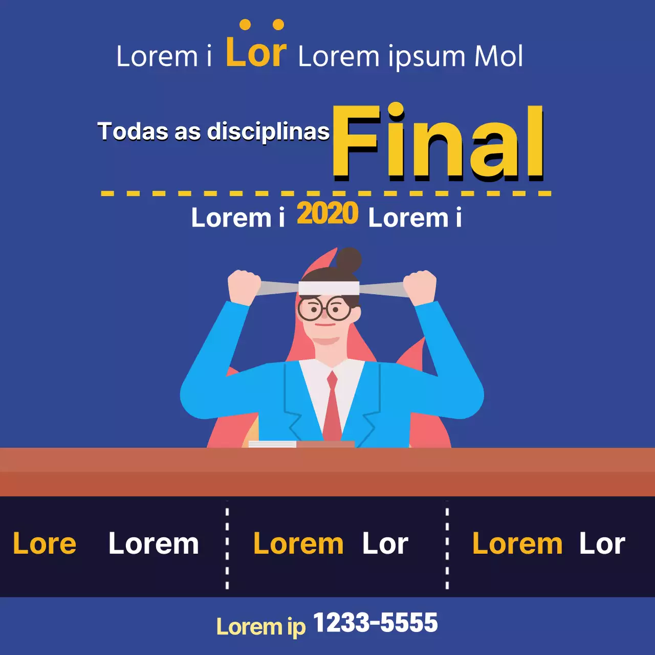 Ilustração azul de um anúncio escolar giro