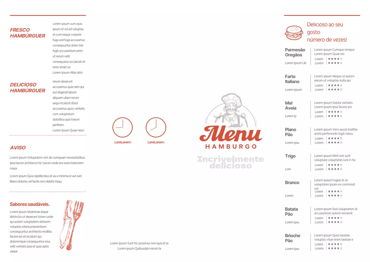 Promoção de hambúrgueres e carta de menu em vermelho e branco de estilo simples feito à mão