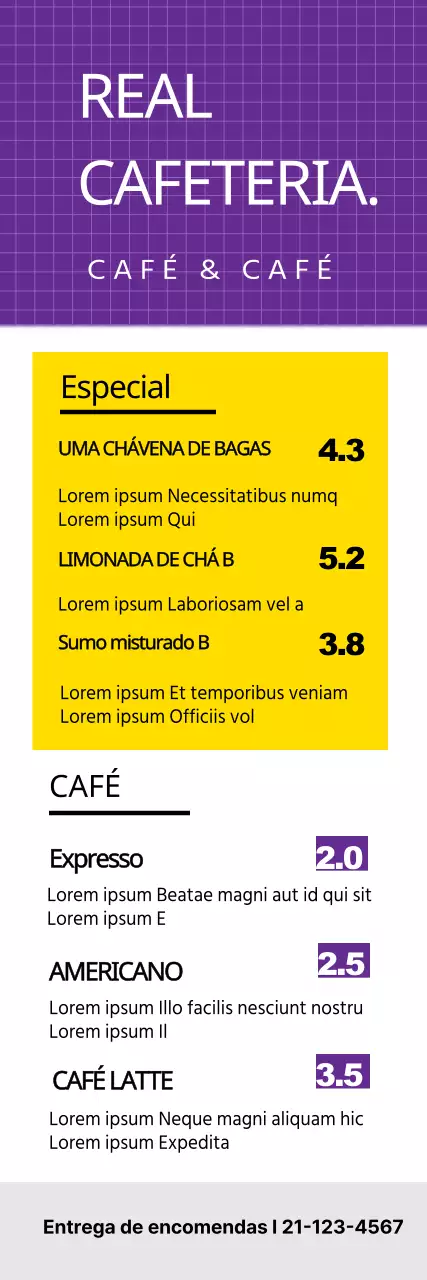 Cafés, cartazes de menu