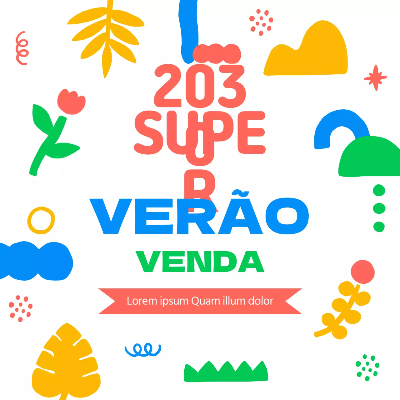Promover um evento de saldos de verão branco e arco-íris