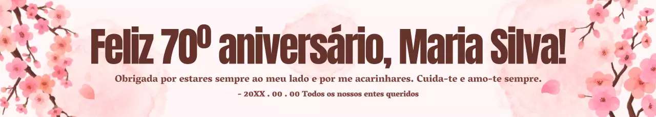 Uma mensagem brilhante e alegre de aniversário de setenta anos em cor-de-rosa.
