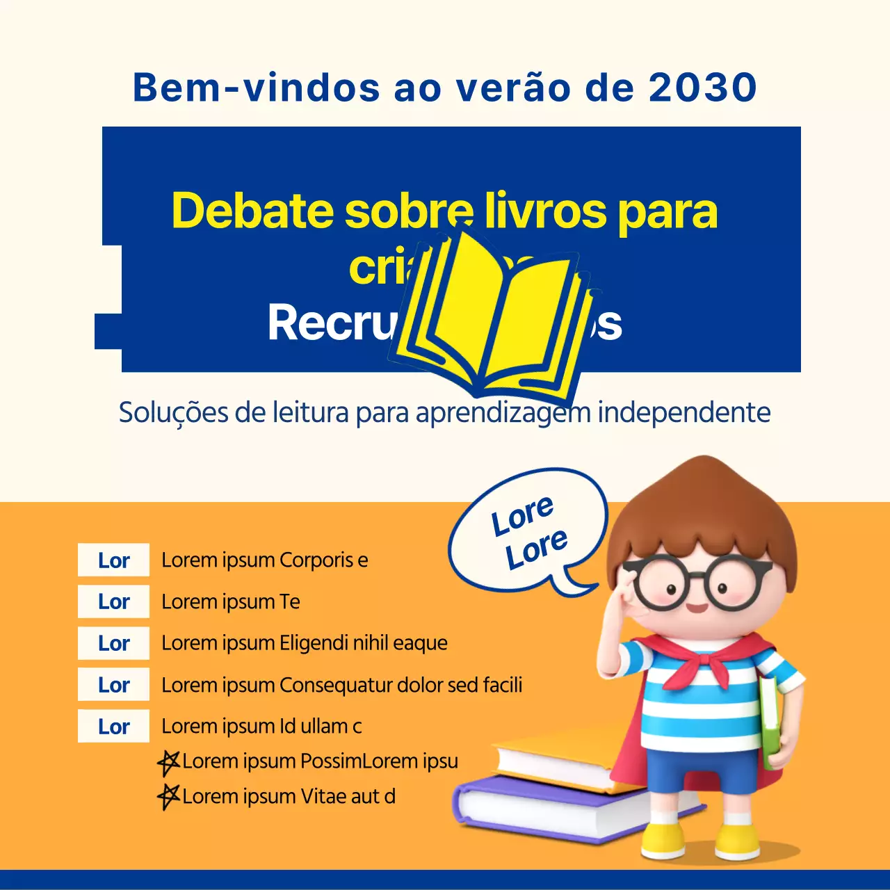Inscrições para debates sobre livros em tons de bege e laranja