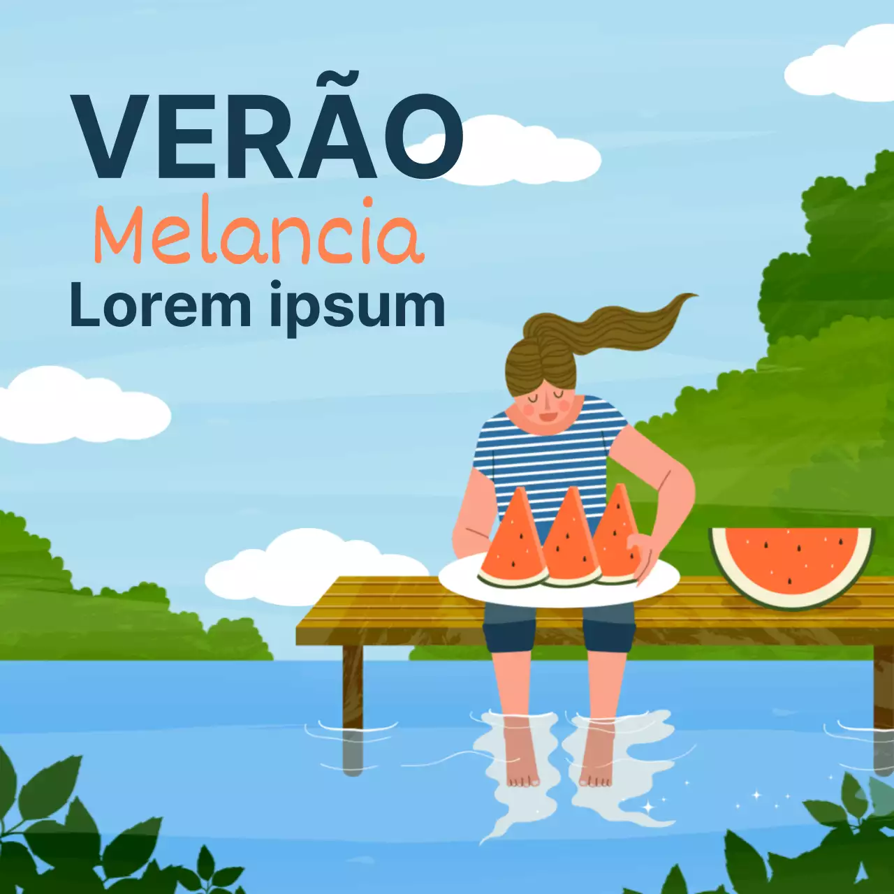 Promover a melancia com um toque azul claro e fresco de verão