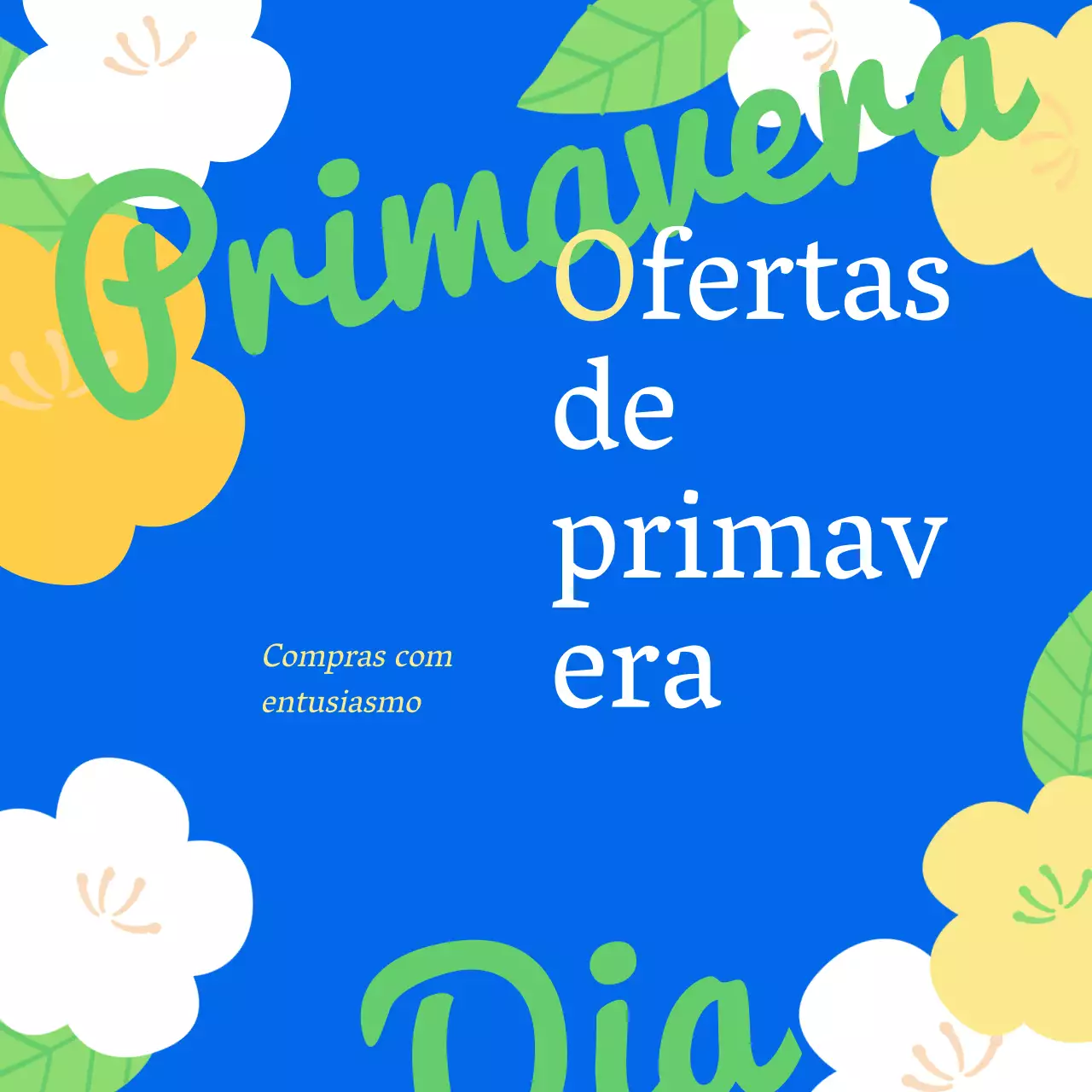 Promoção das compras de primavera com uma ilustração de uma flor de cerejeira amarela sobre um fundo azul