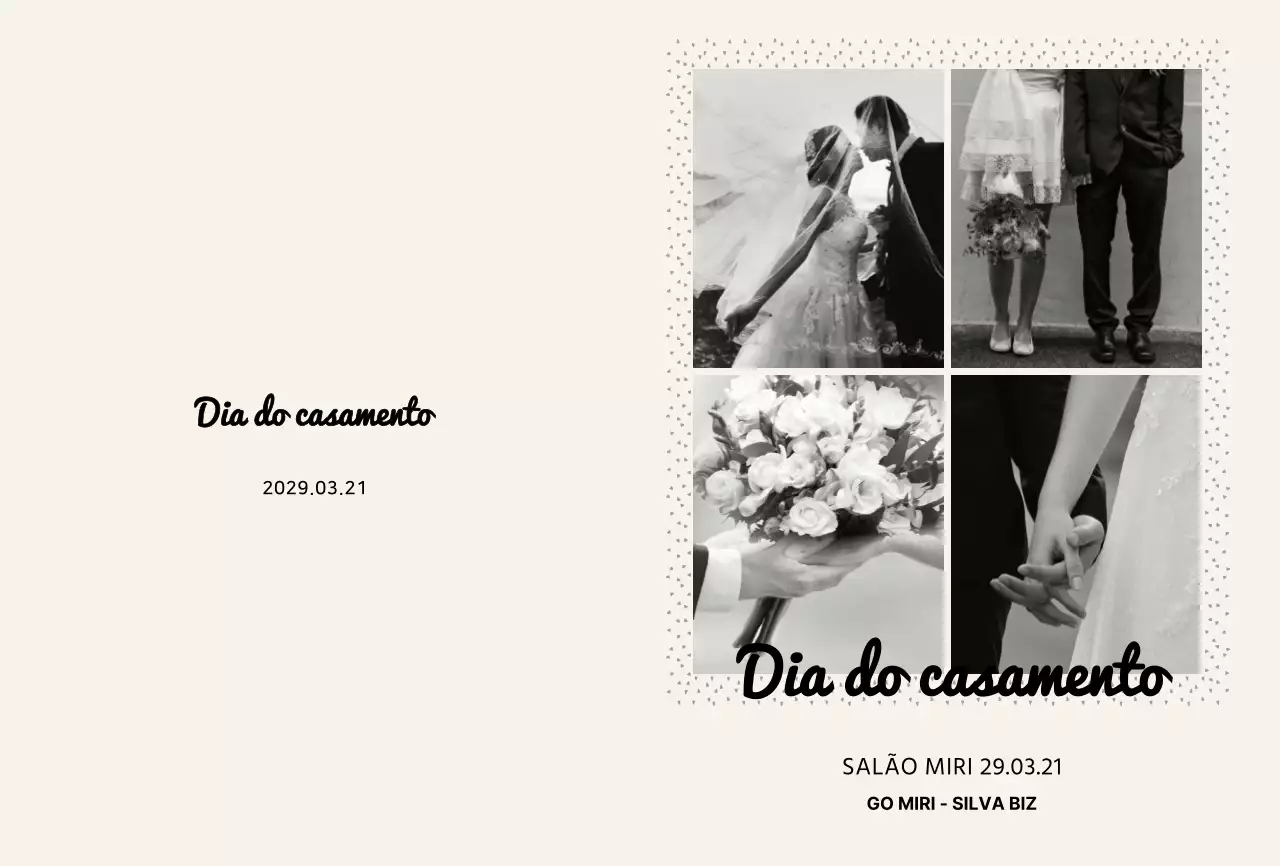 Convite de casamento simples com moldura de imagem esquartejada em bege e preto