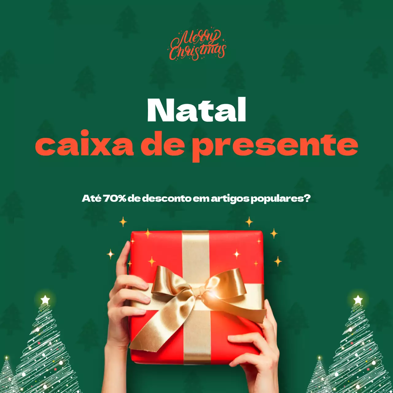 Promover um evento de venda de cupões com caixas de oferta kitsch em verde e vermelho