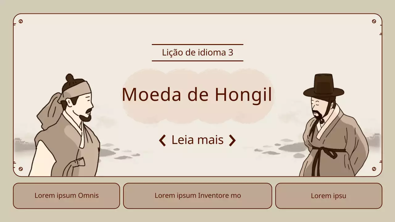 Aulas de línguas com moedas de Honggil em bege e castanho
