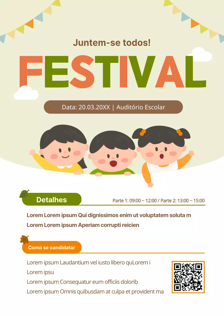 Um guia para um bonito festival concetual ilustrado a laranja e verde