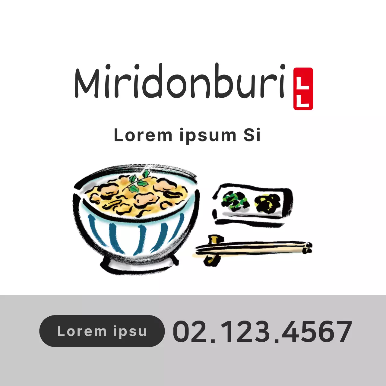 Ilustração branca de uma promoção de um restaurante de donburi