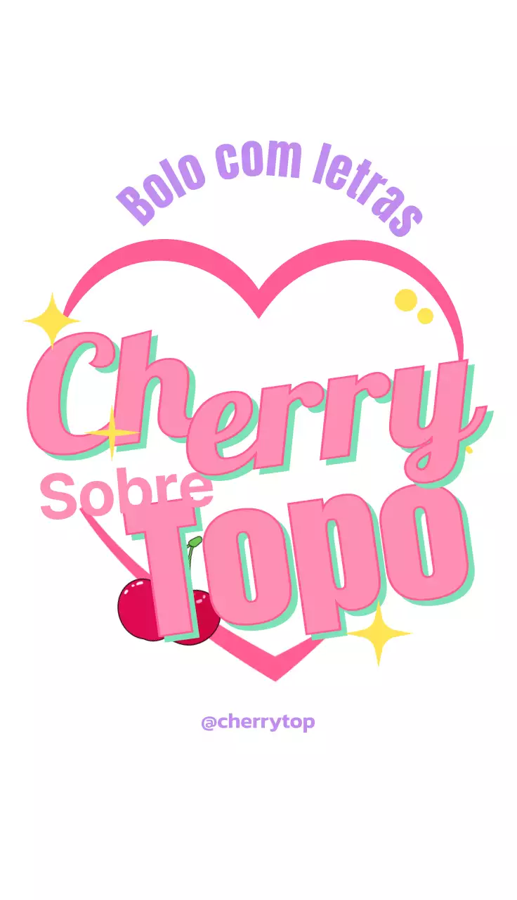 Loja de doces de estilo adolescente com ilustrações de corações e cerejas roxos e cor-de-rosa