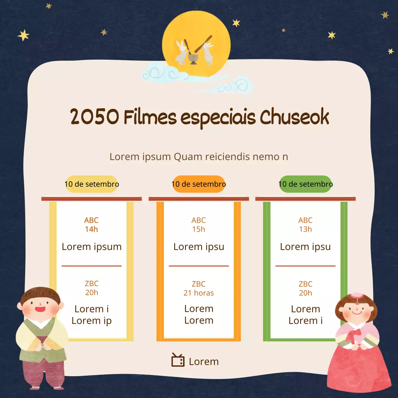 Filmes especiais do Chuseok com ilustrações em pergaminho índigo