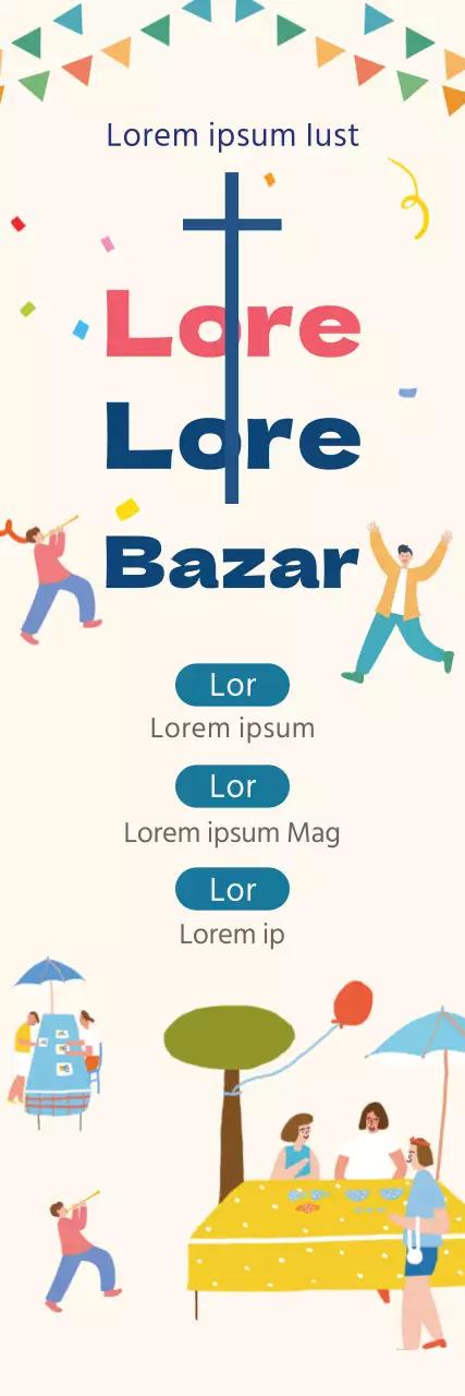 Ilustração amarela clara de um bazar de igreja