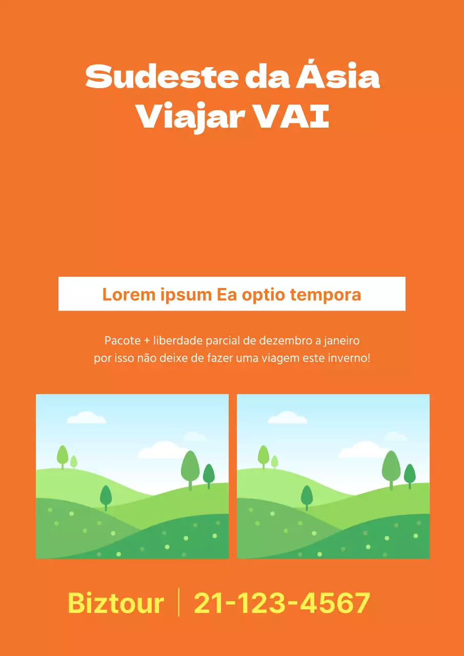 Promoção de pacotes simples de uma agência de viagens com uma fotografia cor de laranja