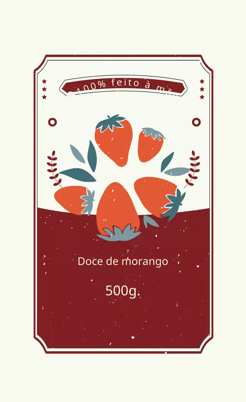 Rótulo de doce de morango vermelho púrpura ilustrado feito à mão