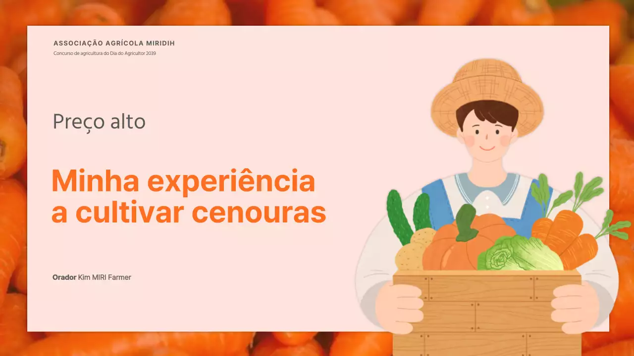 Anúncio do Dia do Agricultor com uma ilustração de um agricultor cor de laranja