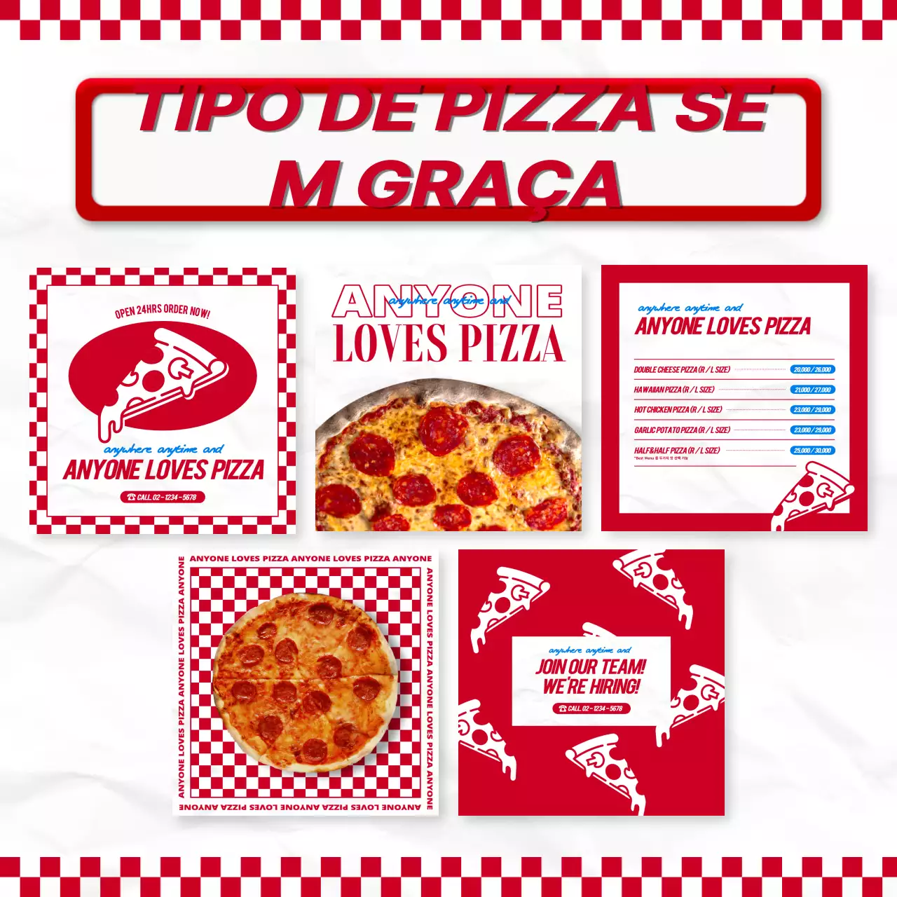 Pacote de layout de marca de pizza com conceito de quadriculado vermelho