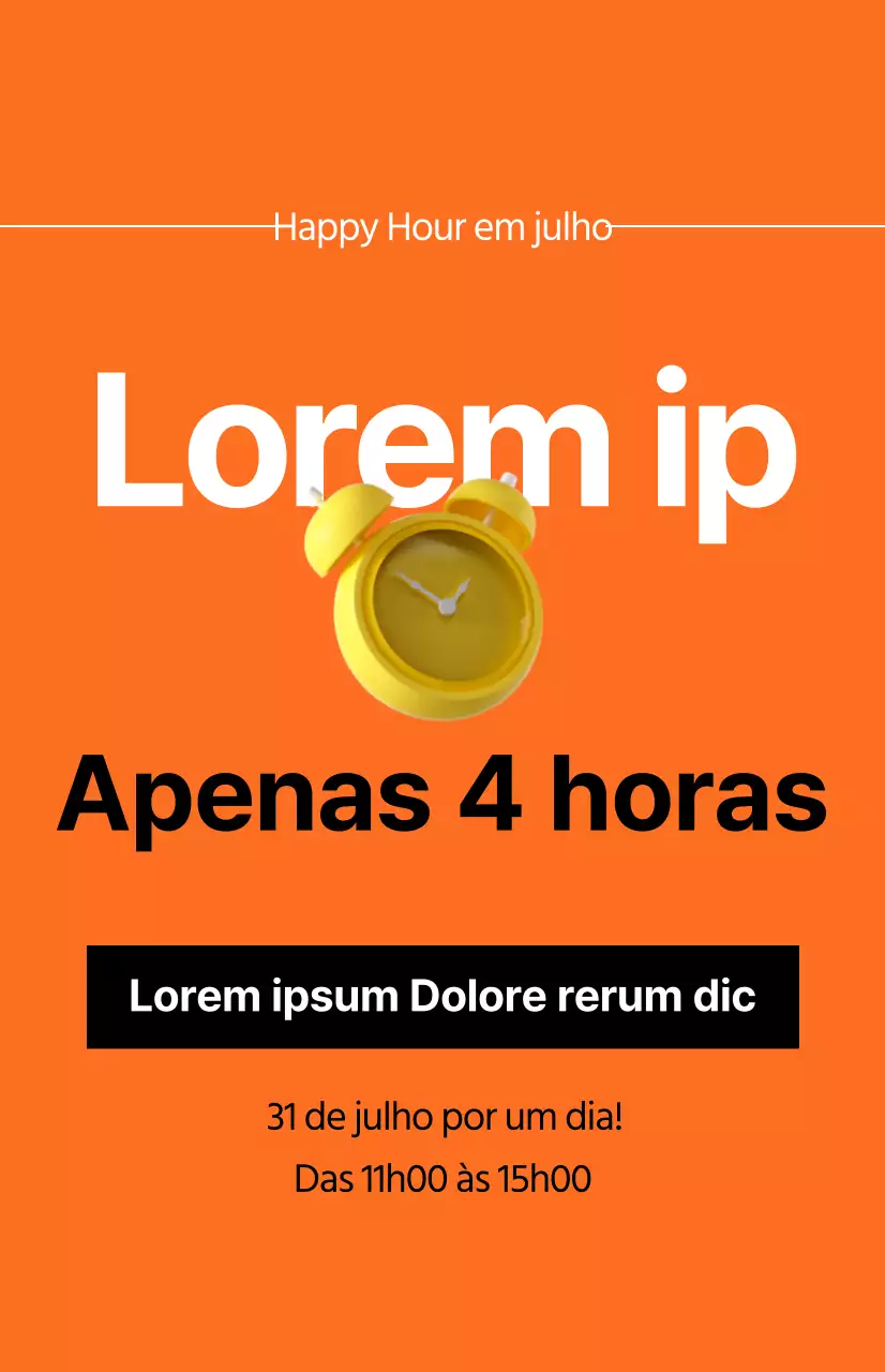 Uma promoção de saldos com uma imagem de um despertador sobre um fundo cor de laranja