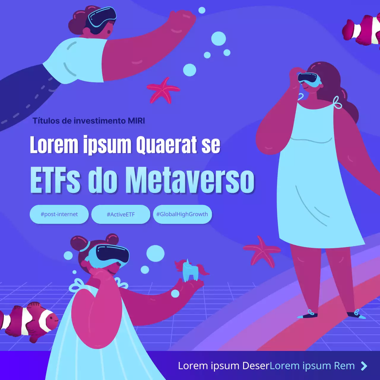Oferta de acções do Metaverse ETF em azul e roxo