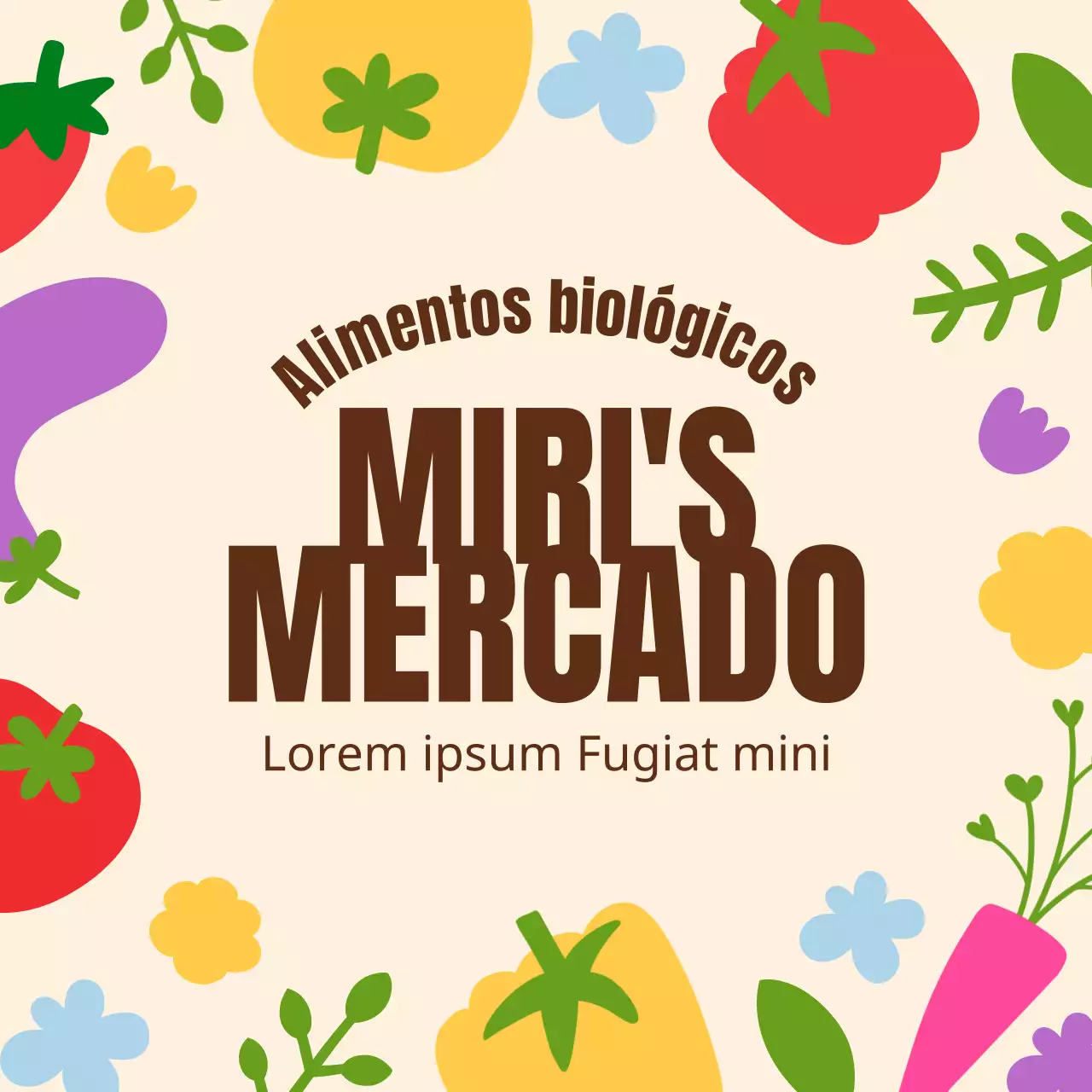 Conteúdo do mercado biológico em bege, ilustrações giras