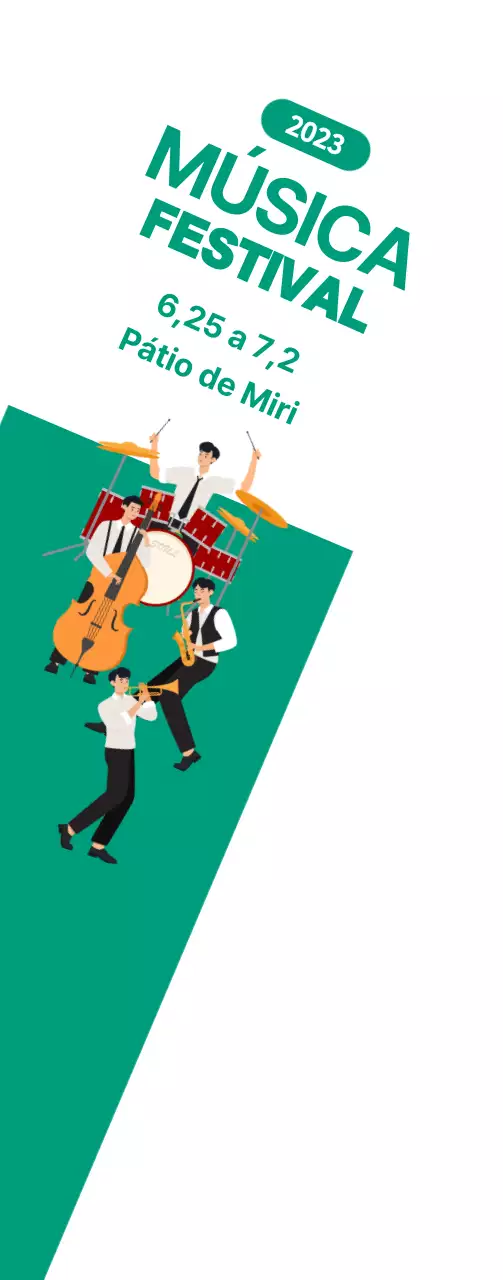Meio de promoção de festival de música com banda sobre fundo verde e branco