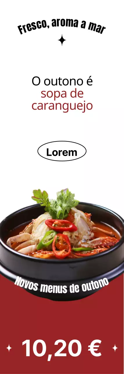 Serviço de catering sazonal de outono com tipos de letra arrojados, esquemas fotográficos e detalhes em vermelho